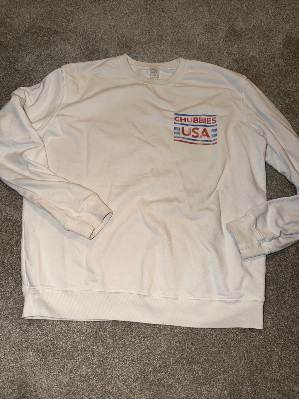 chubbies White Crewneck Sweatshirt with Red & Blue USA Graphic